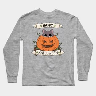 Cute Cat in Pumpkin - Halloween Long Sleeve T-Shirt